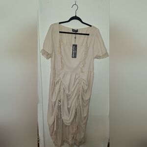 Scarlet Darkness Elegant Beige Lace-Trimmed Dress